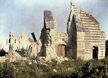 The remains of the damaged church, Marchelepot, Somme, France, 1917